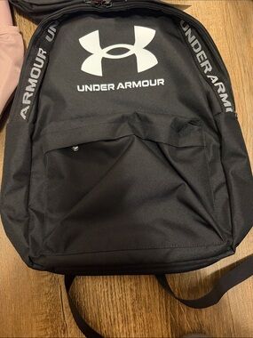 Under Armour Black Backpack with White Logo and Accent Text